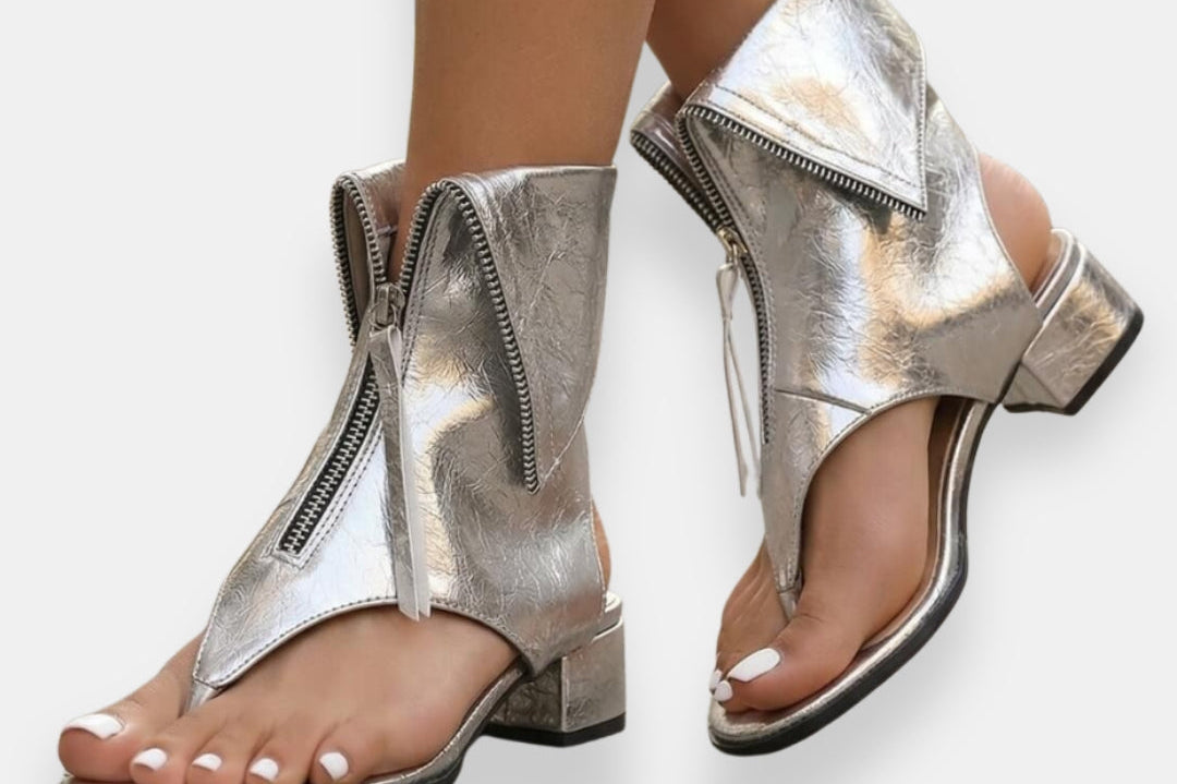 Nicole | Metallic Zip-Up Sandals