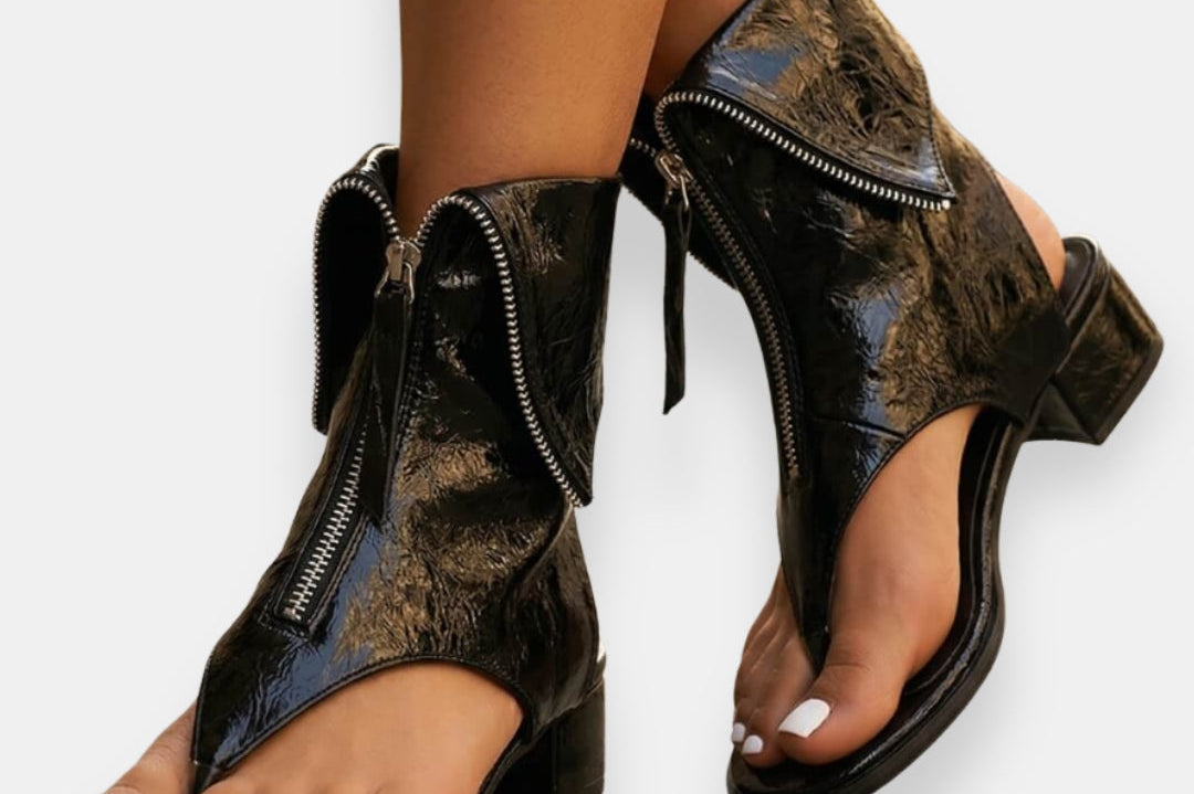 Nicole | Metallic Zip-Up Sandals
