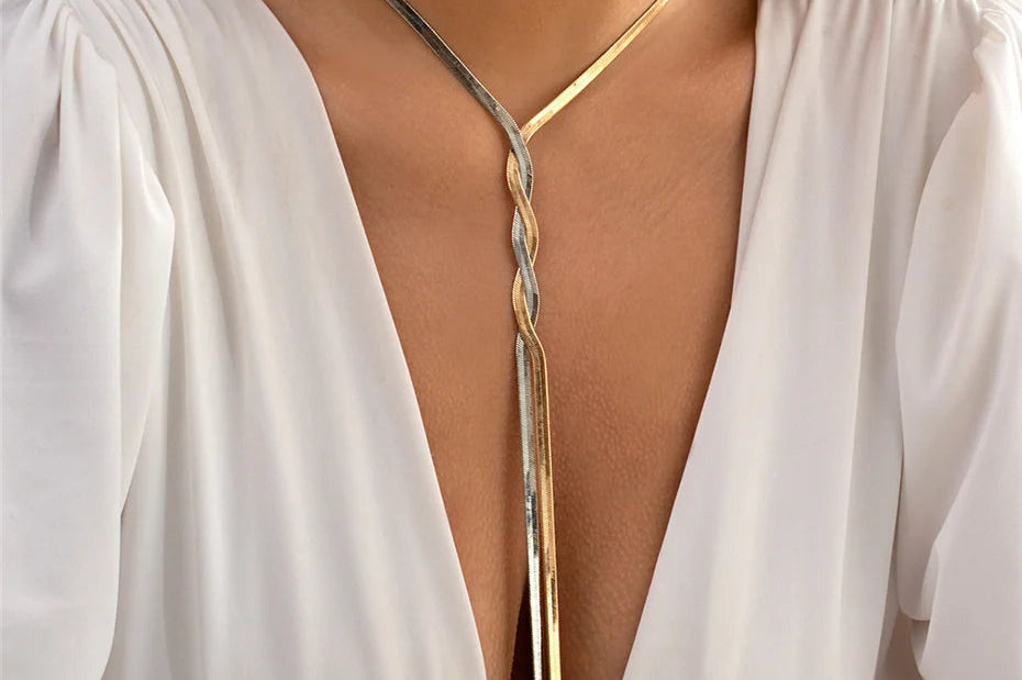 Elegant Long Necklace with Adjustable Snake Design