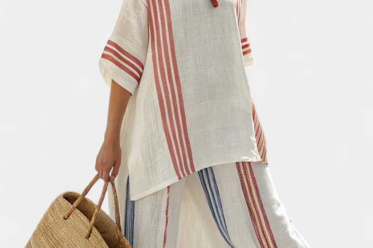 Solvane | Sophisticated Multicolor Striped Top & Mediterranean Pants