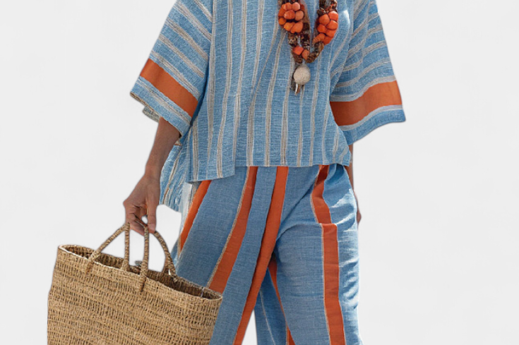 Velmere | Sophisticated Terracotta Striped Top & Linen Pants