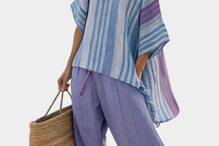 Zellora | Elegant Lavender & Sky Blue Top & Linen Pants