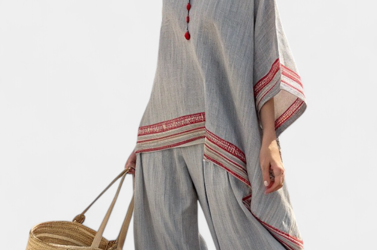 Daelric | Sophisticated Asymmetrical Blouse & Ethnic Wide-Leg Pants