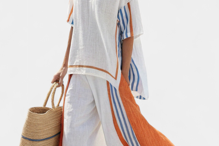 Thorneil | Comfortable Wide-Leg Striped Pants & Linen Top