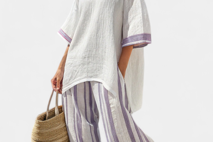 Luxmere | Comfortable Relaxed Blouse & Striped Bamboo Pants