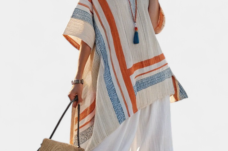 Caevan | Sophisticated Asymmetrical Blouse & Wide-Leg Linen Pants
